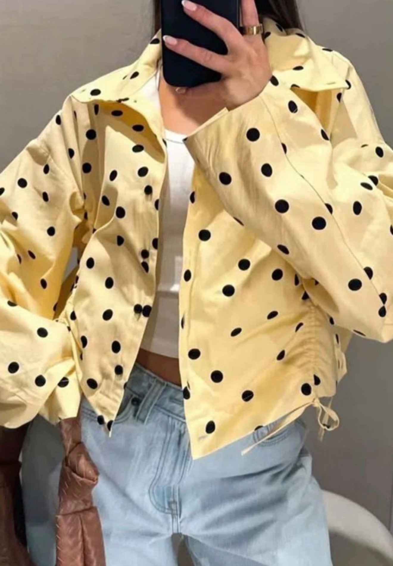 Polka Dot High Collar Cropped Jacket