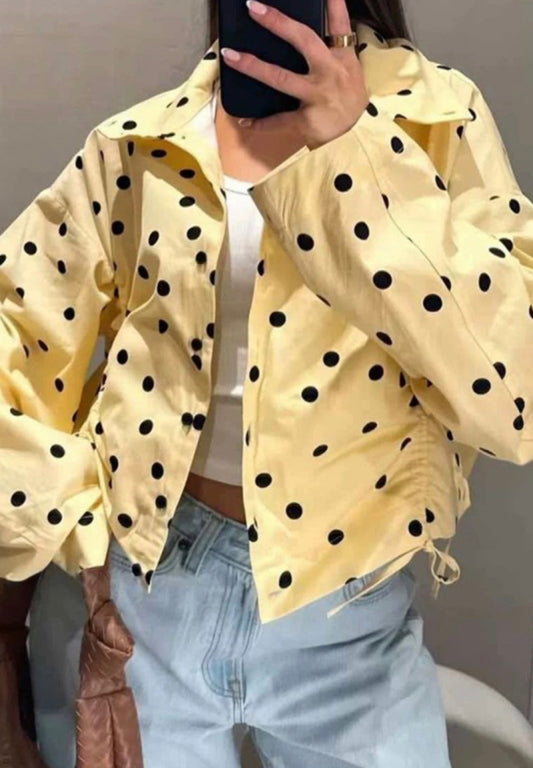 Polka Dot High Collar Cropped Jacket