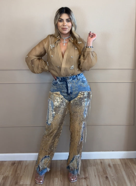 Golden Sequin Jeans