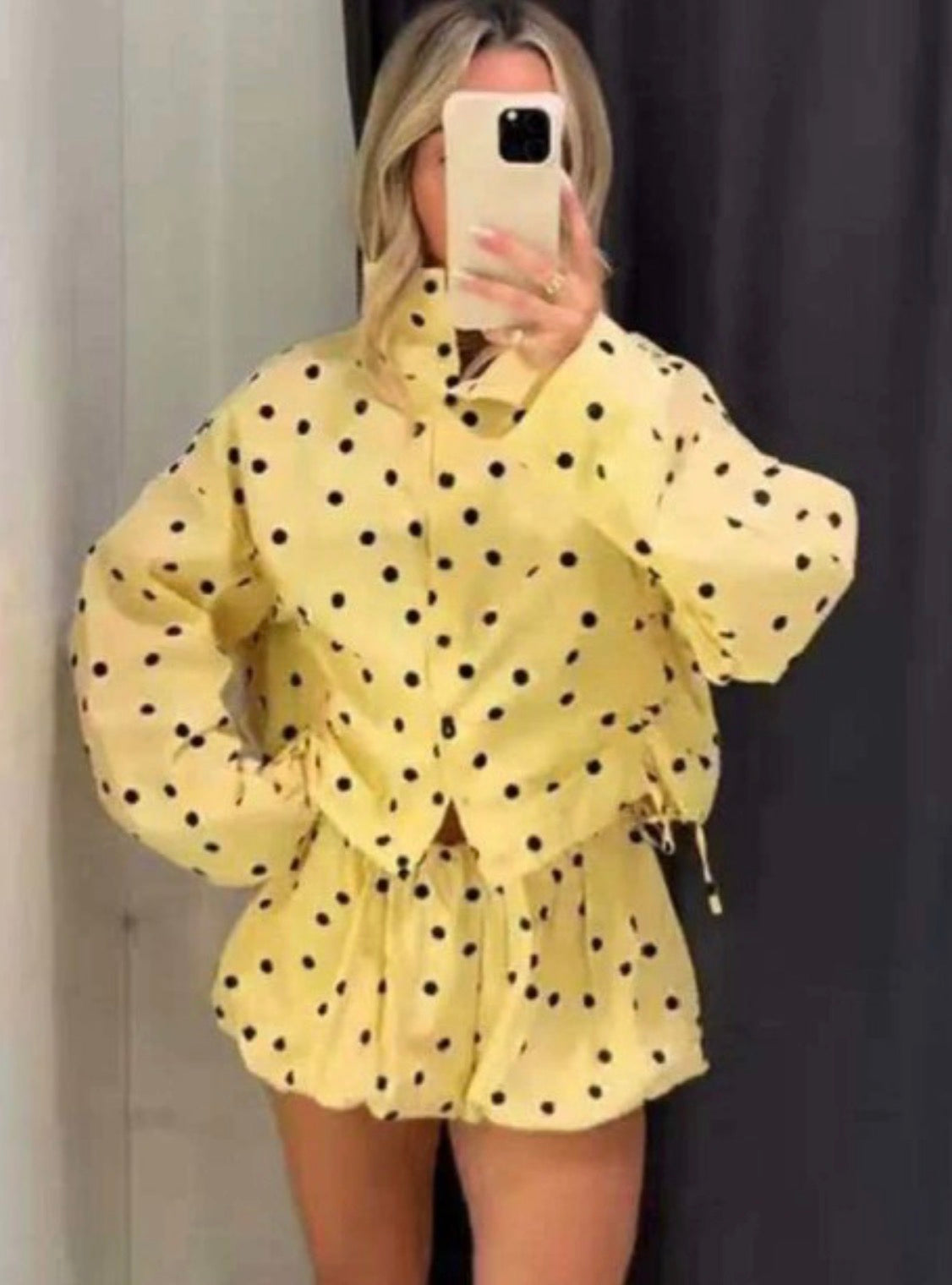 Polka Dot High Collar Cropped Jacket